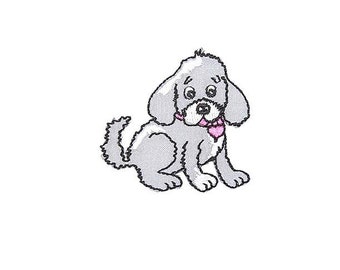 Aufbügler Hund mit Herz-Halsband pink Aufnäher / Applikation Vogel BeaLena 4,5 x 4,8cm