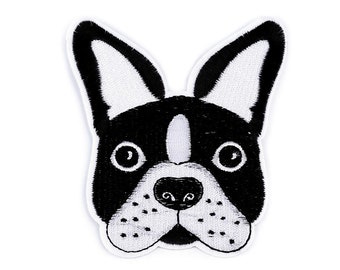 Aufbügler / Aufnäher Hund  schwarz-weiß gestickt 8,6 x 9,8 cm