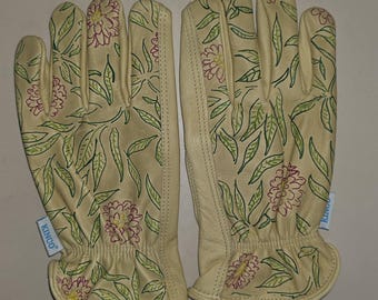 Women's Kinco Floral Leather Garden Gloves. Size Medium