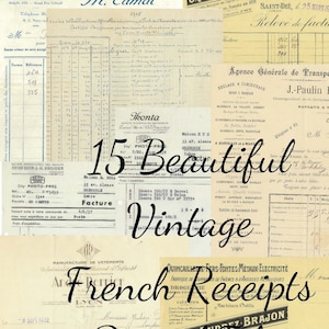 15 Digital Vintage French Receipts