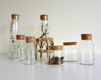 Various Sized Glass Apothecary Jars with Cork Tops / Bohemian / Boho Decor /Earthy /Storage Solutions /House Warming Gift /Kitchen /Bathroom