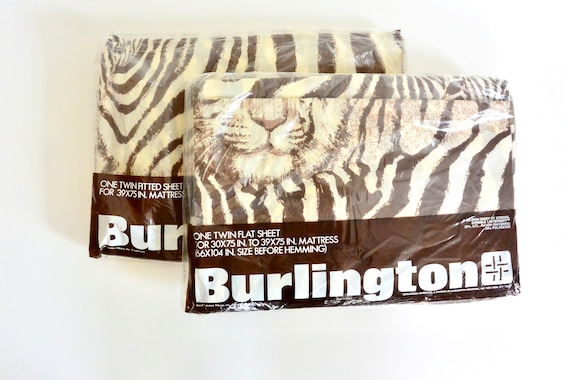 New Old Stock Burlington Safari Animal Print Pattern Twin Bed Sheet Set - Fitted and Flat Sheets/Home Decor /Vintage Decoration /Tiger Zebra