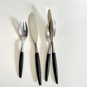 Black Handled Viking Forged Flatware Set / Mid Century Forks and Knives / Utensils / Dinner Party Table Setting