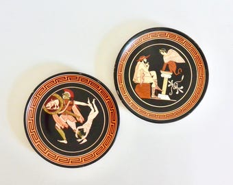 Round Hand Painted Clay Plate / Mythology Wall Hanging Gallery / Greek Grecian Roman / Display / Ceramic Pottery Decor