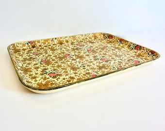 Gorgeous Paper Mache Tray with Gold Flowers / Alcohol Proof Floral Pattern Japan Serving Bar Decor /Table Top Decoration /House Warming Gift