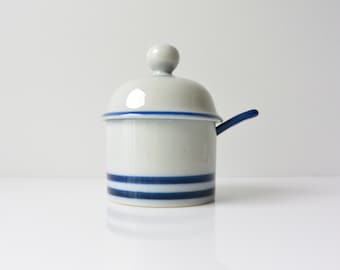 DANSK International Designs Blue Mist Jam / Condiment Jar with Matching Ceramic Spoon / Scandinavian / Mid Century / House Warming Gift