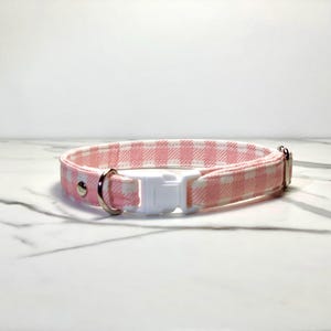 Pink Gingham Cat Collar: Adjustable Breakaway Buckle, 7-12&quot;