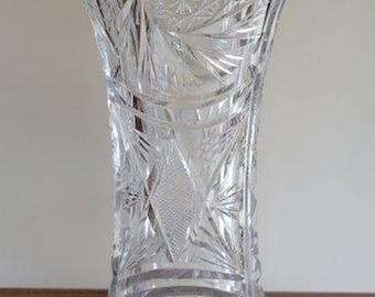 Vintage American Brilliant Cut Glass Vase, 10" tall