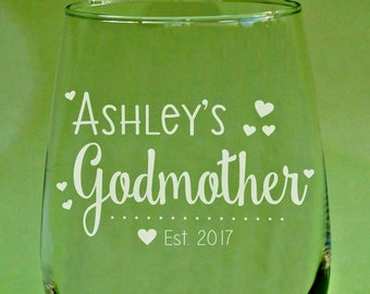 Custom Godparent Gift, Personalized Godmother Gift, Custom Godmother Gift, Godmother and Godfather Glasses, Godmother Wine Glass