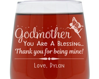 Custom Godparent Gift, Personalized Godmother Gift, Custom Godmother Gift, Godmother and Godfather Glasses, Godmother Wine Glass