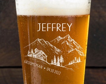 Mountain Wedding, Wilderness, Aspen, Mountains, Personalized Pint Glasses, Groomsmen Pint Glass, Wedding Party Pint Glasses, Custom Pint