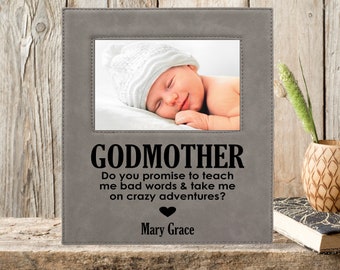 Funny Godmother Proposal Picture Frame | Gift for New Godparent | Gift for Godmother | Baptism Gift | Bad Words and Crazy Adventures