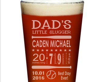 Dad Est. Pint Glass with Baby Stats, Baseball Theme Gift for Dad, Dad Established, First Fathers Day Glass, Abuelo Gift, Grandpa, Nonno