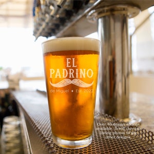 El Padrino Beer Pint Glass, Best Godfather in the World Pint Glass ...