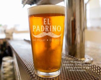 El Padrino Beer Pint Glass, Best Godfather in the World Pint Glass, Thank you for being my Godfather Gift, Baptism Christening Present