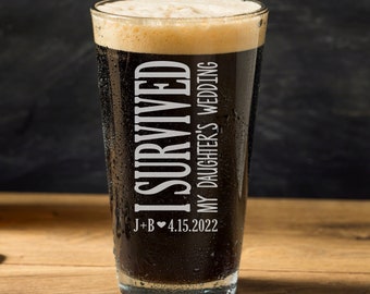 I Survived my Daughter's Wedding Gift for Parents, Mom Dad Wedding Glasses, Thank you Gift for Parents Wedding, Beer Glass for Dad,