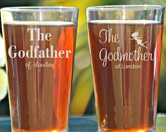 Godfather Godmother Gift, Baptism Gift for Godparents, Will You Be My Godparents, Christening Gift, Fairy Godmother, Godfather Beer Glass