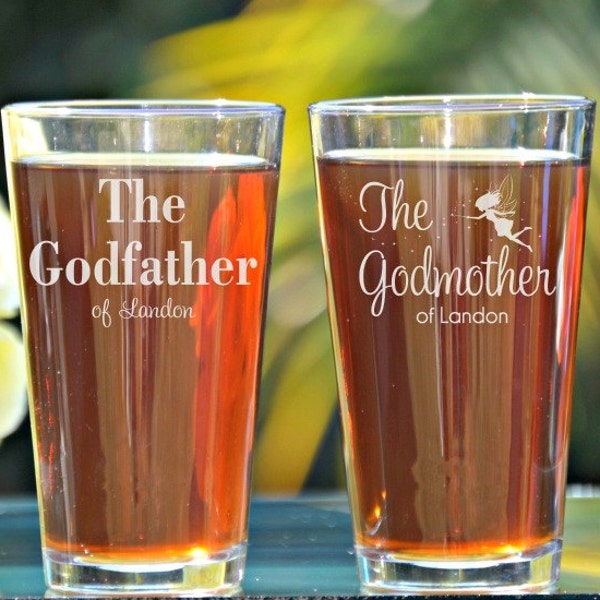 Godfather Godmother Gift, Baptism Gift for Godparents, Will You Be My Godparents, Christening Gift, Fairy Godmother, Godfather Beer Glass