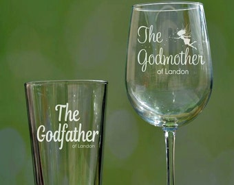 Godparent Wine Glass Gift Set of 2 Godparent Gift, Godparent Favors, Godmother and Godfather Glasses, Godmother Wine Glass, Godfather Glass