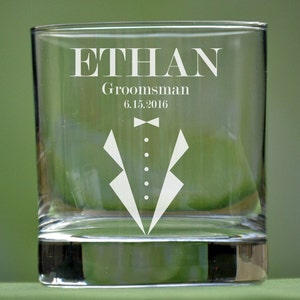 Groomsmen Whiskey Glass, Personalized Whiskey Glasses, Scotch Glasses, Groomsmen Gift, Wedding Party Gifts, Rocks Glass, Bourbon, Best Man image 1