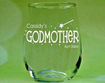 Godmother Gift, Baptism Gift for Godparent, Fairy Godmother Glass, Will You Be My Godmother, Christening Gift, Fairy Godmother Wine Glass