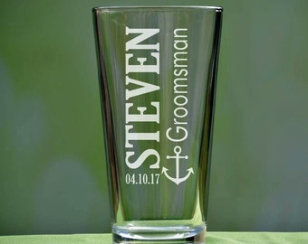 Groomsmen Pint Glass, Personalized Pint Glasses, Wedding Party Pint Glasses, Custom Pint Glass, Beer Pint Glasses, Anchor, Wedding Favor