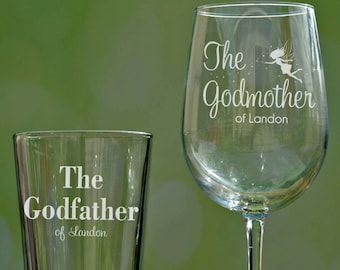 Godfather Godmother Gift, Baptism Gift for Godparents, Will You Be My Godparents, Christening Gift, Fairy Godmother Wine Glass, Godfather