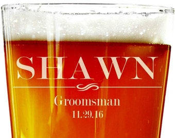 Groomsmen Pint Glass, Personalized Pint Glasses, Wedding Party Pint Glasses, Custom Pint Glass, Beer Pint Glasses, 16oz Glass, Wedding Favor