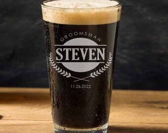 Groomsmen Pint Glass, Personalized Pint Glasses, Groomsmen Gift, Wedding Party Gifts, Custom Pint Glass, Will You be my Groomsman, Best man
