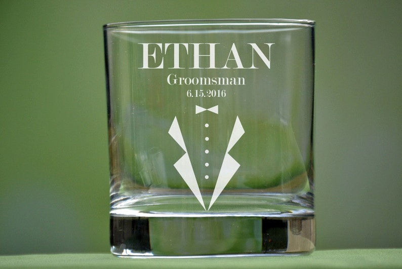 Groomsmen Whiskey Glass, Personalized Whiskey Glasses, Scotch Glasses, Groomsmen Gift, Wedding Party Gifts, Rocks Glass, Bourbon, Best Man image 1
