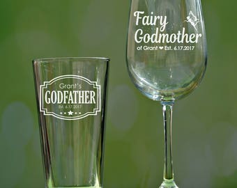 Godparent Wine Glass Gift Set of 2 Godparent Gift, Godparent Favors, Godmother and Godfather Glasses, Godmother Wine Glass, Godfather Glass