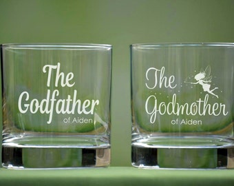 Godfather Godmother Gift, Baptism Gift for Godparents, Be My Godparents, Christening Gift, Fairy Godmother, DOF Glasses, Whiskey Glasses