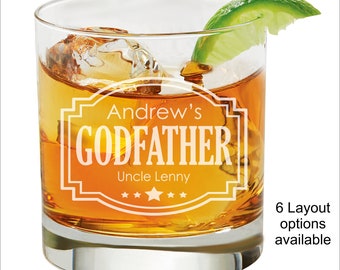 Custom Godfather Whiskey Glass Gift, Personalized Godparent Gift, Godfather birthday Gifts, Presents for Godparents, Baptism Gift Ideas