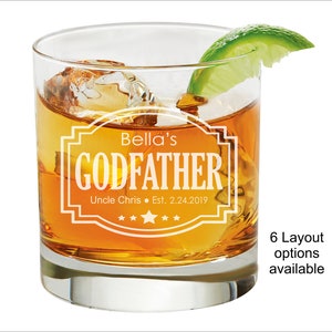 Custom Godfather Whiskey Glass Gift, Personalized Godparent Gift, Godfather birthday Gifts, Presents for Godparents, Baptism Gift Ideas