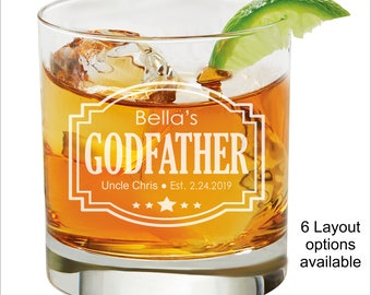 Custom Godfather Whiskey Glass Gift, Personalized Godparent Gift, Godfather birthday Gifts, Presents for Godparents, Baptism Gift Ideas