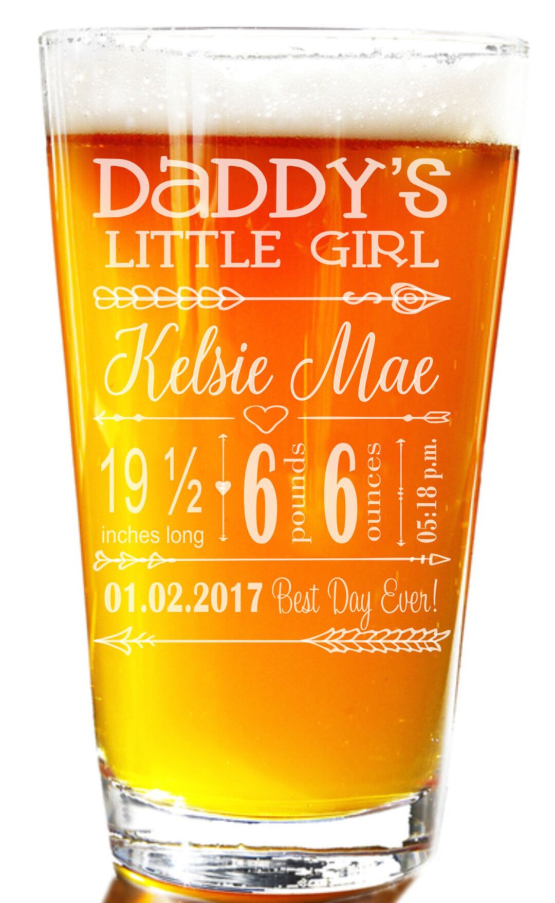 New Baby Gift, New Dad Gift, Dad Pint Glass, Birth Announcement, Baby