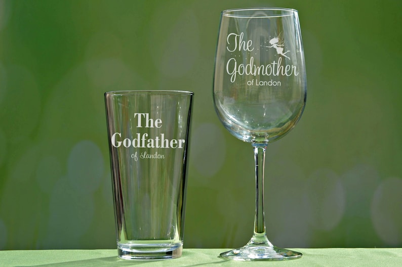 Godfather Godmother Gift, Baptism Gift for Godparents, Will You Be My Godparents, Christening Gift, Fairy Godmother Wine Glass, Godfather image 1
