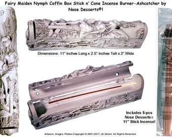 Fairy Maiden Nymph Coffin Box, Stick n Cone Incense Burner Ash-catcher, #4925