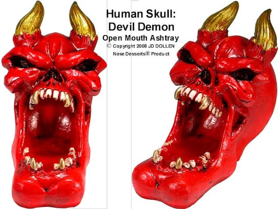 Open Mouth Devil Demon Dead Head Human Skull Replica Ashtray #2894
