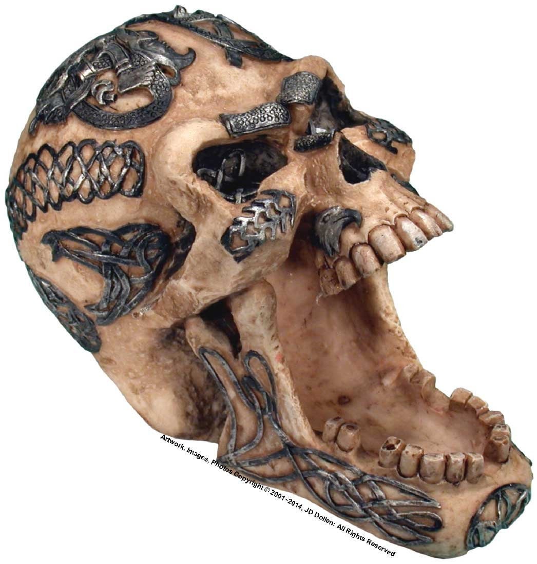 Open Mouth Celtic Demon Dead Head Human Skull Replica Ashtray
