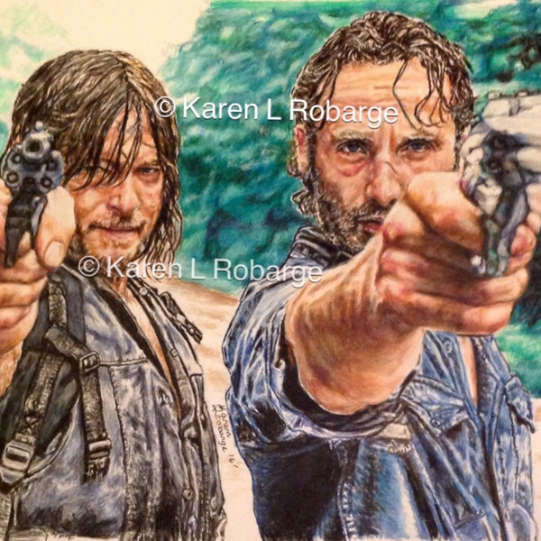 Limited edition 11 x 17 inch art print of "The Walking Deads" Daryl and Rick.