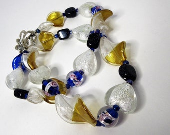 Venetian Glass Necklace: Murano Silver & Gold Foil Lampwork Art