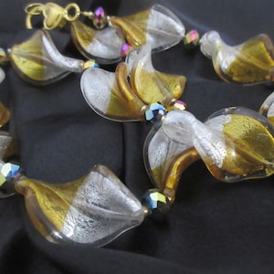 Gold Silver Foil Necklace~Topaz Silver Lampwork Bead Necklace~Murano Gold Foil Necklace~Gold Silver Foil Venetian Necklace~Special Occasion~