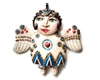Pendant jewelry Angle made of polymer clay sculpted by hand