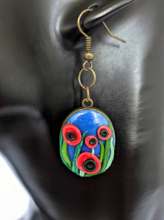 Boucles D'oreilles Fleurs Rouges En Pâte Polymère - Neuf Avec étiquettes