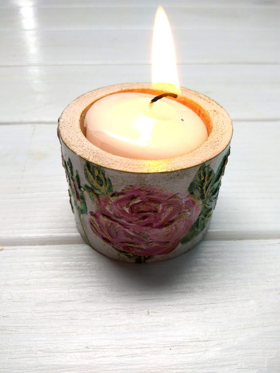 Wooden Candle Holders Home Decoration Roses Unique Gift Etsy