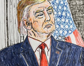 Trump Original Art Hand-drawn Drawing Markers