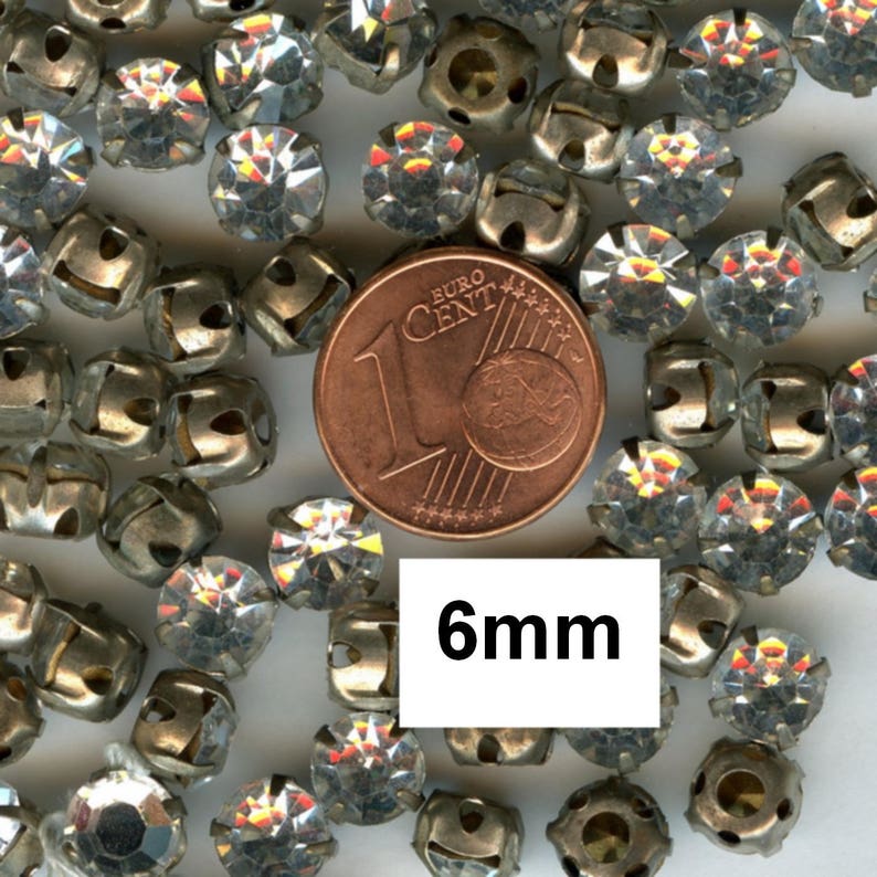 argenté ANNÉES 60 CRYSTAL 6mm S19 *** 12 STRASS A COUDRE VINTAGE