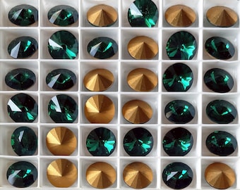 1122 14 E * 2 Swarovski crystal stones rivoli 1222 14MM EMERALD