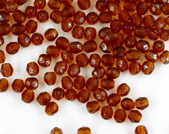 Lot 76 Perles Verre De Bohême 4mm Facettes Light Topaz AB - Neuf République Tchèque